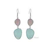 Pink Chalcedony and Aqua Chalcedony Gemstone Earrings 925 Sterling Silver Dangle Earrings